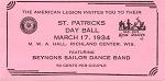 1934 American Legion Dance Ticket